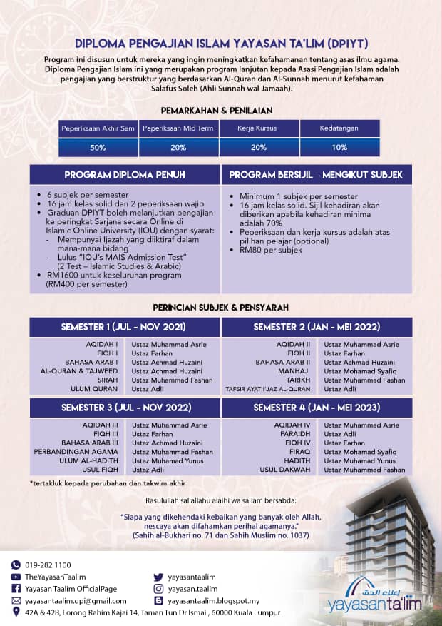 Diploma Pengajian Islam Per Subjek - Sem 2 2022 - RM80.00